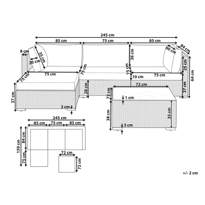 Beliani - SANO II - Loungeset - Wit|Beige - Rechtszijdig - Kunstrotan