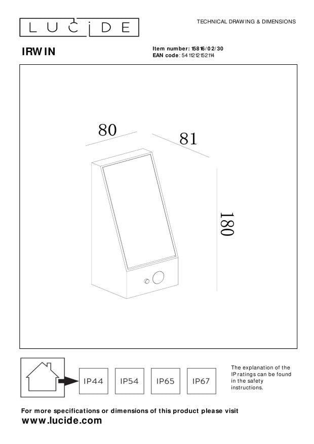 Lucide IRWIN Wandlamp - Zwart