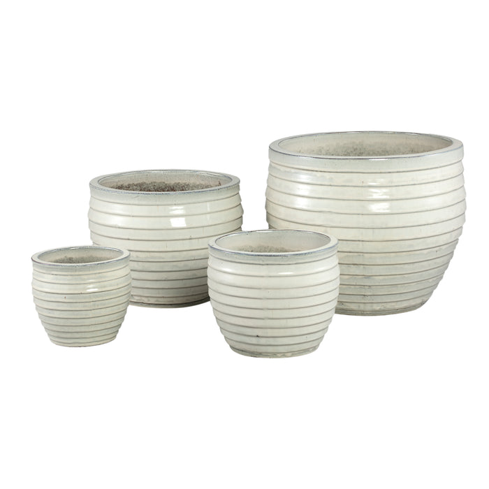 PTMD Triston Cream Ceramic Glazed Pot Ribbed Low SV4