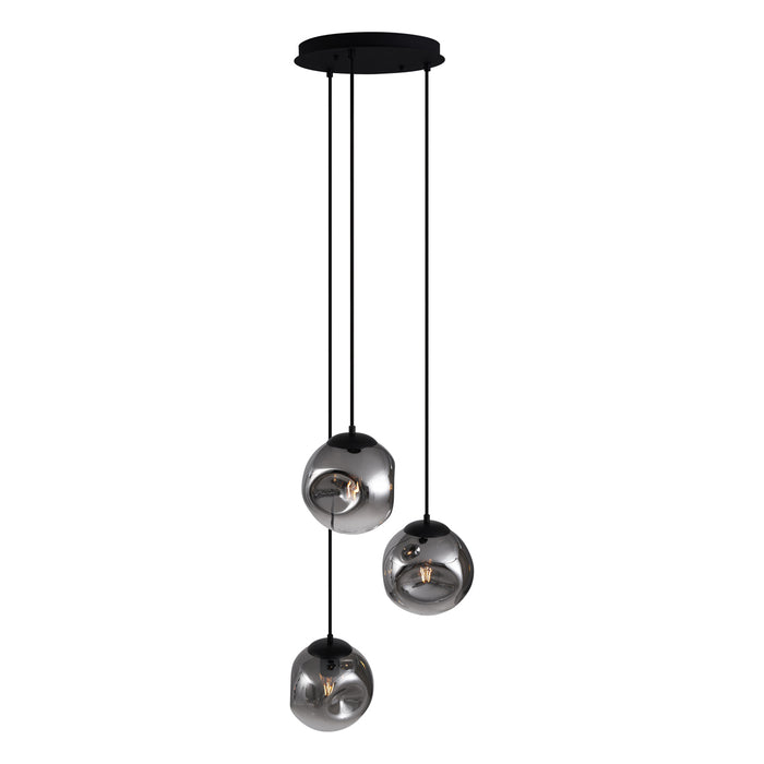 QAZQA Art deco hanglamp zwart met smoke glas 3-lichts - Douglass