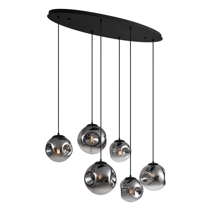QAZQA Art deco hanglamp zwart met ovale plafondplaat en smoke glas