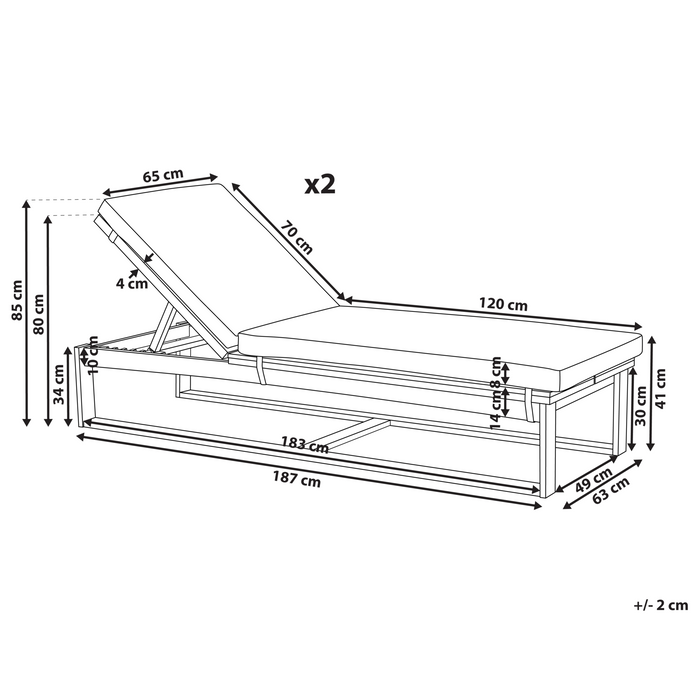 Beliani - AZZANELLO - Ligstoel set van 2 - Gebroken wit - Acaciahout