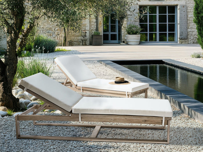 Beliani - AZZANELLO - Ligstoel - Gebroken wit - Acaciahout