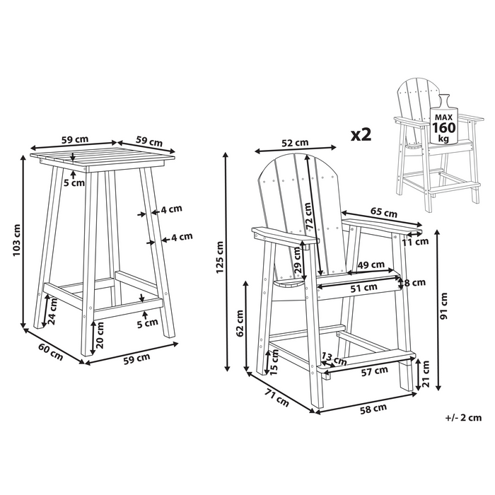 Beliani - ADIRONDACK - Balkonset - Donkergrijs - Kunsthout