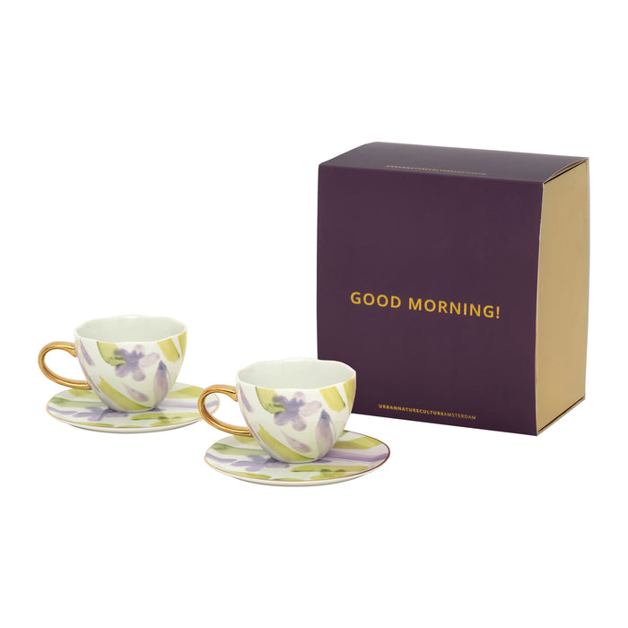 Urban Nature Culture Good Morning Kop Cappuccino/Thee en Bord Kusha – Set van 4 - In Geschenkverpakking