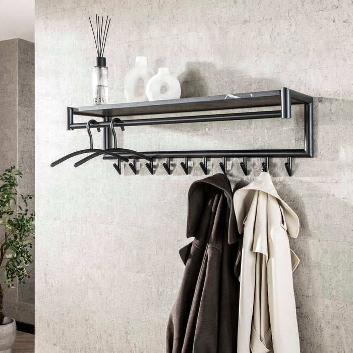 Giga Meubel - Kapstok Zwart - 10 Haken - 100x27x30cm - Hoedenplank