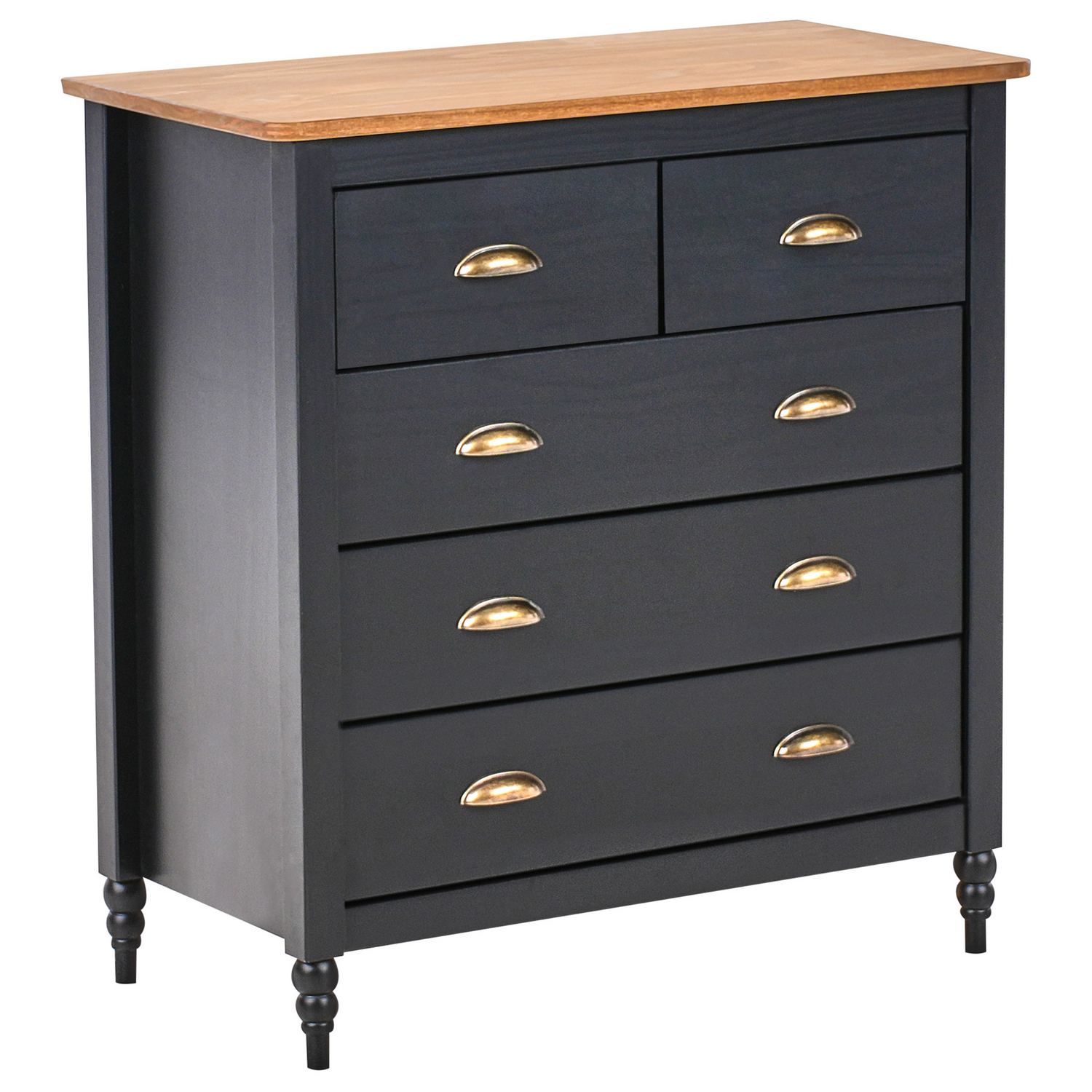 Beliani - SHILLINGTON - Ladekast - Zwart|Lichthout - Dennenhout