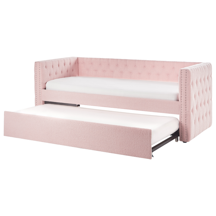 Beliani - GASSIN - Onderschuifbed - Pastelroze - 90 x 200 cm - Bouclé