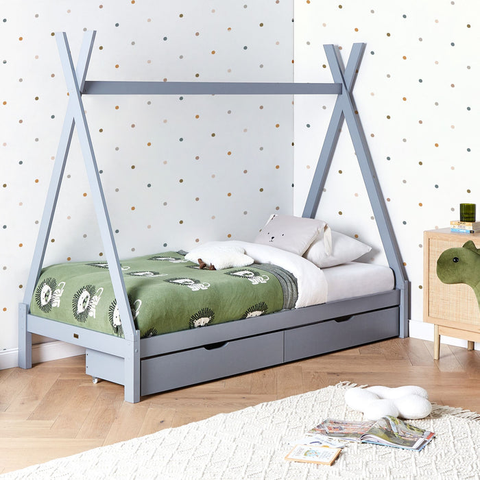 Beliani-DEVAY-Kinderbed met opbergruimte-Grijs-90 x 200 cm-Grenenhout