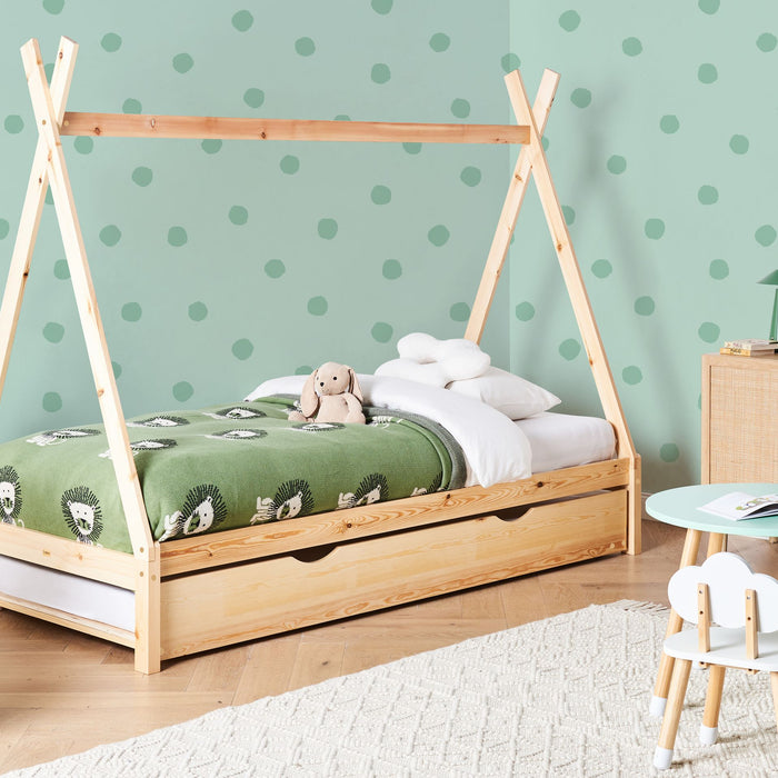 Beliani-TALMONTIERS-Onderschuifbed-Lichtbruin-90 x 200 cm-Grenenhout