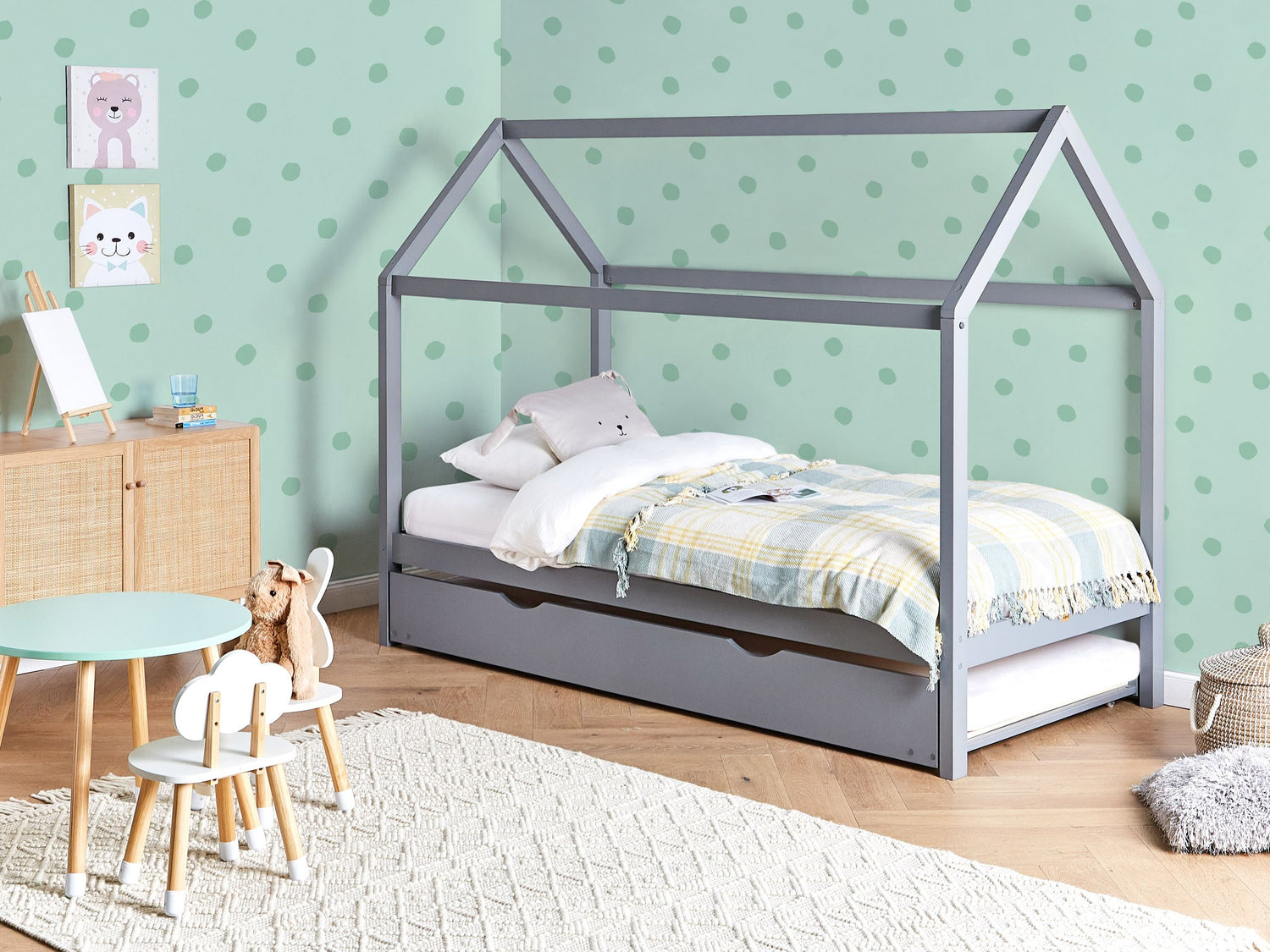 Beliani - CRILLON - Onderschuifbed - Grijs - 90 x 200 - Hout