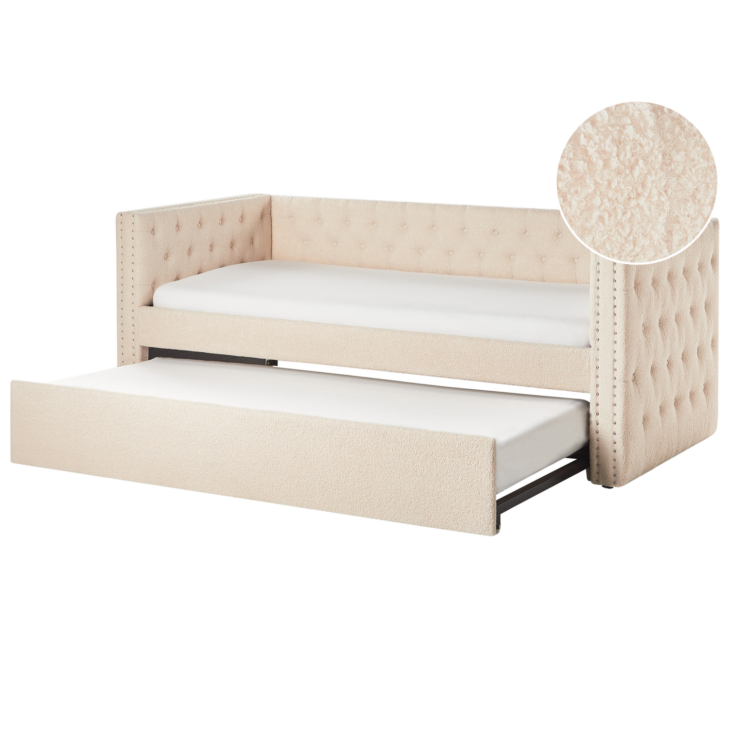 Beliani - GASSIN - Onderschuifbed - Lichtbeige - 90 x 200 cm - Bouclé