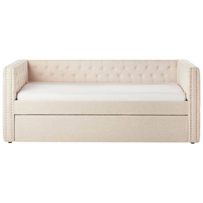 Beliani - GASSIN - Onderschuifbed - Lichtbeige - 90 x 200 cm - Bouclé