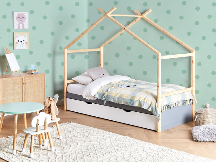 Beliani-ORGEVAL-Daybed voor kinderen-Grijs-90 x 200 cm-Grenenhout