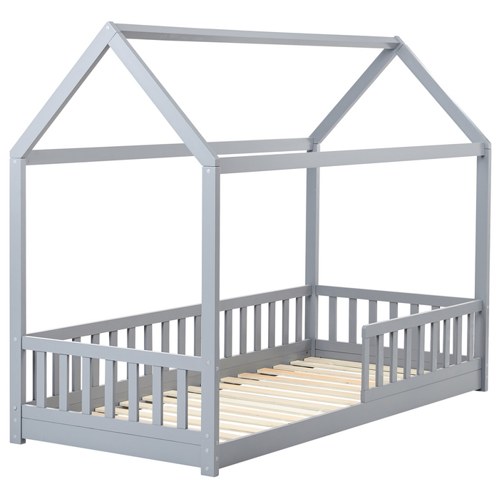 Beliani - COSSAYE - Kinderbed - Grijs - 90 x 200 cm - Grenenhout