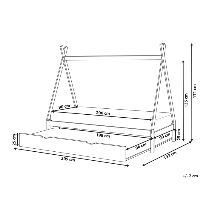 Beliani-TALMONTIERS-Onderschuifbed-Grijs-90 x 200 cm-Grenenhout