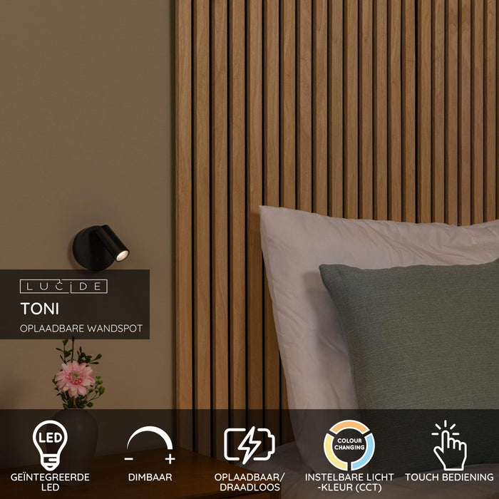 Lucide TONI Wandspot - Zwart