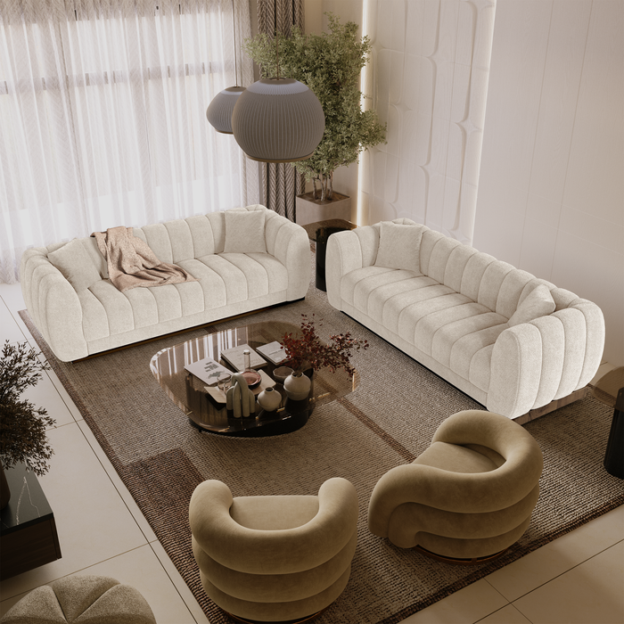 3-zitsbank in crème fluweel 229cm