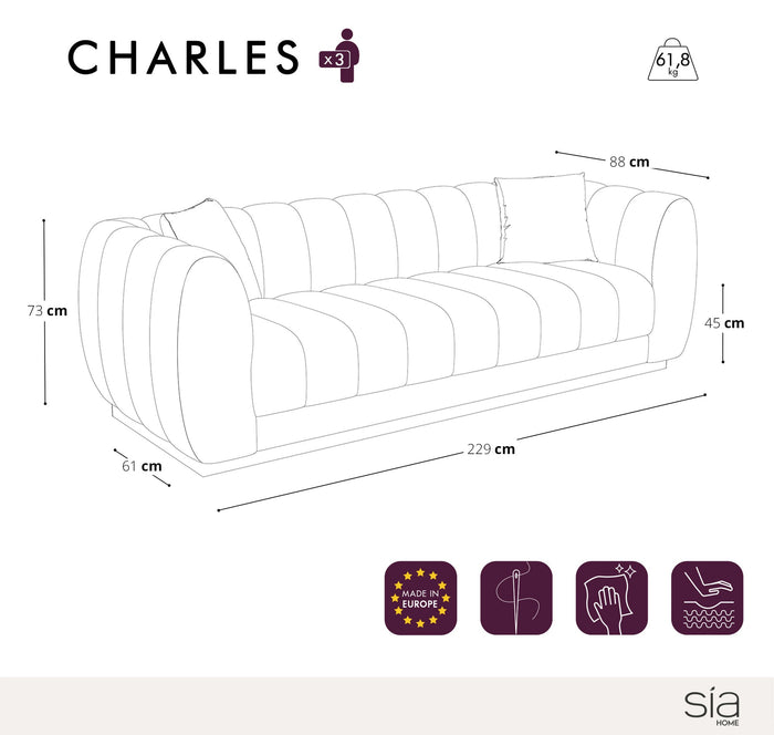 3-zitsbank in crème fluweel 229cm