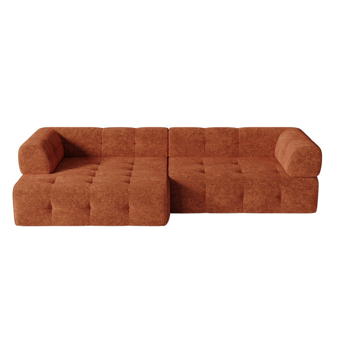 Sofa linkerhoek fluweel chenille terracotta 238cm
