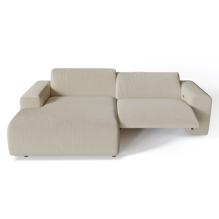 Beige corduroy linkerhoek elektrische relaxbank