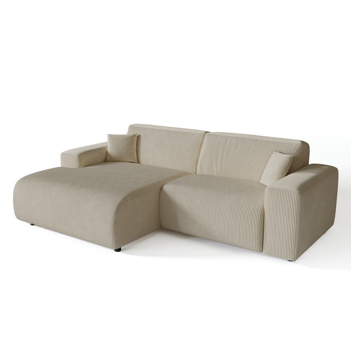 Beige corduroy linkerhoek elektrische relaxbank