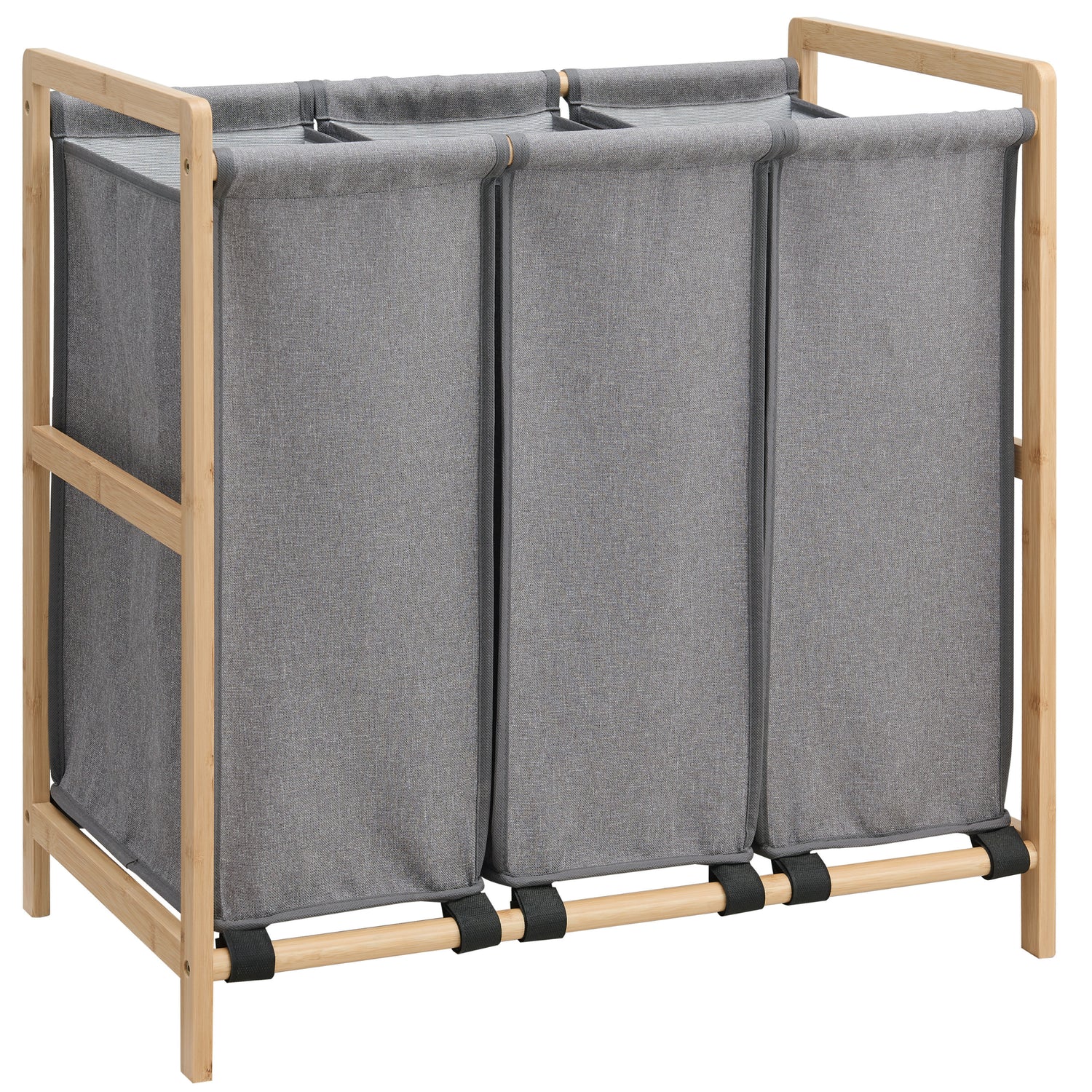 Wasmand - Wassorteerder met 3 Vakken - Stof | Bamboe - Grijs