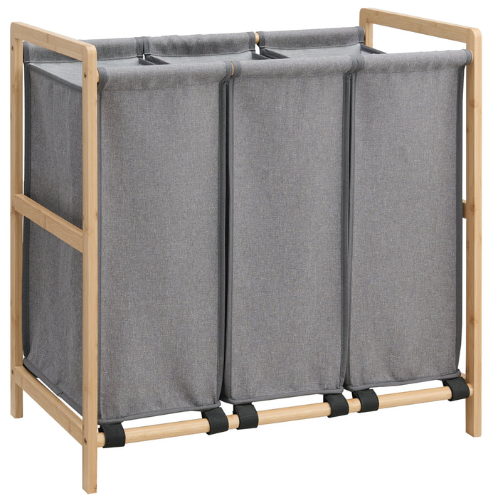 Wasmand - Wassorteerder met 3 Vakken - Stof | Bamboe - Grijs