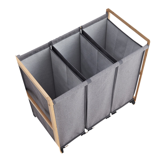 Wasmand - Wassorteerder met 3 Vakken - Stof | Bamboe - Grijs