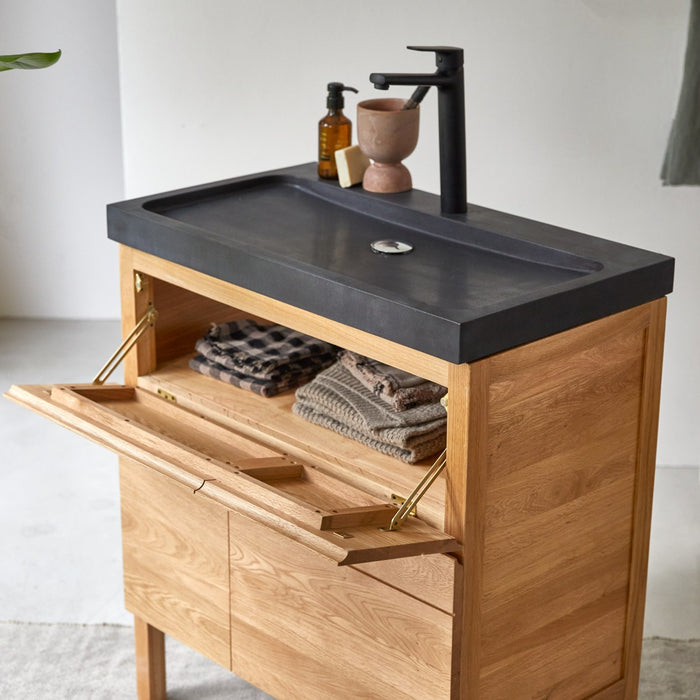 Tikamoon - Massief eikenhouten en lavastenen badkamermeubel 80 cm