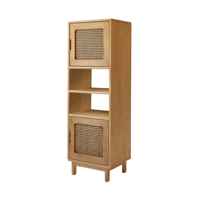 Tikamoon - Hoge kinderboekenkast van iepenhout en rotan vlechtwerk