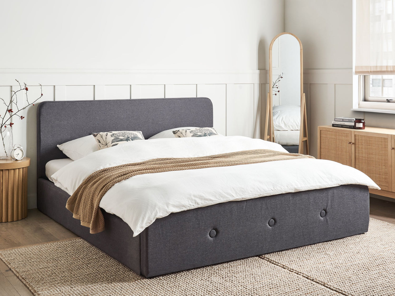 Beliani-RENNES -Bed met opbergruimte-Donkergrijs-180x200 cm-Polyester