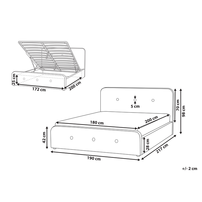 Beliani-RENNES -Bed met opbergruimte-Donkergrijs-180x200 cm-Polyester