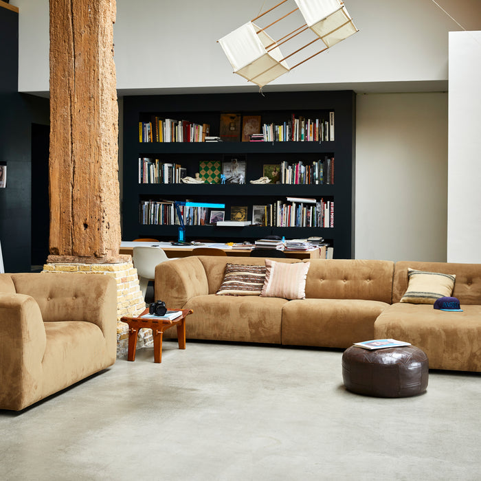 HKliving Vint Bank Element - Hoekstuk Links - Corduroy Rib - Bruin