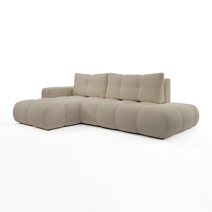 by fonQ Charme Hoekbank Links met Slaapfunctie - Weefstof - Beige