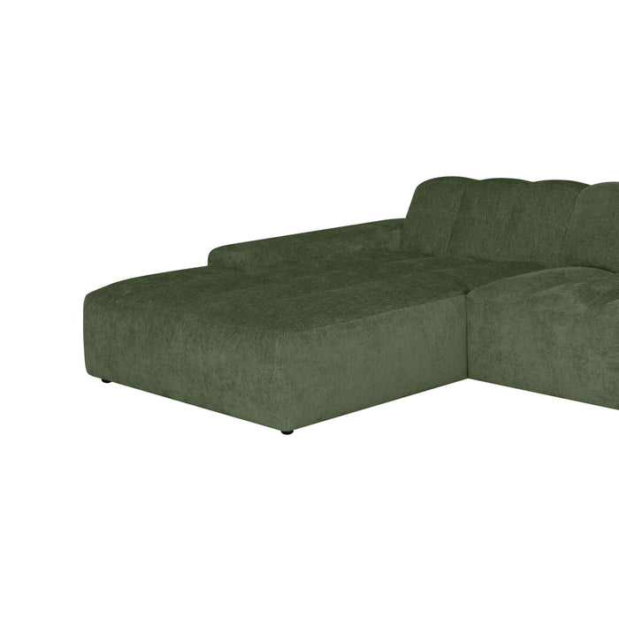 by fonQ Plume 3-zits Hoekbank met Chaise Longue XL Links - Chenille - Groen