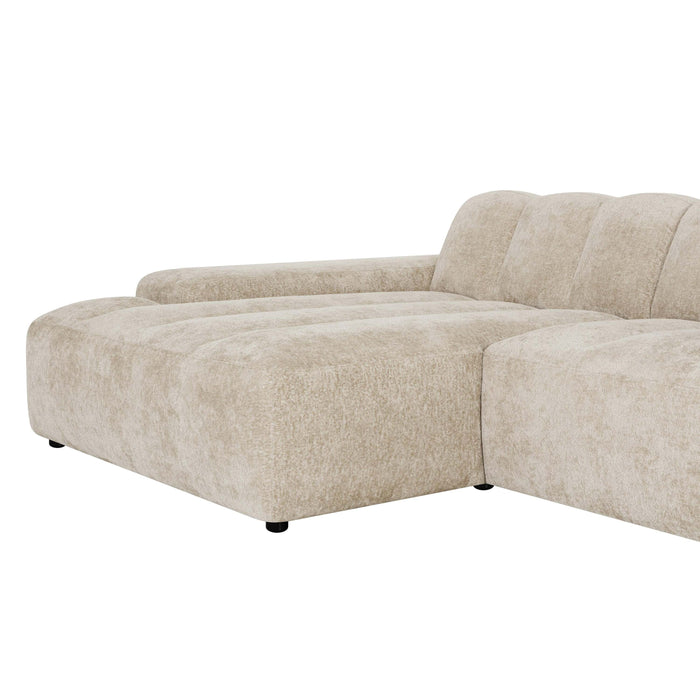 by fonQ Plume 4-zits Hoekbank met Chaise Longue Links - Chenille - Beige