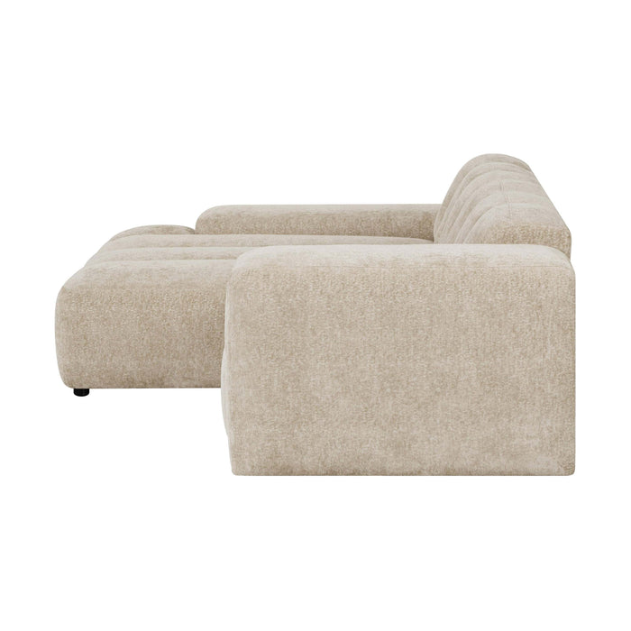 by fonQ Plume 2,5-zits Hoekbank met Chaise Longue Links - Chenille - Beige