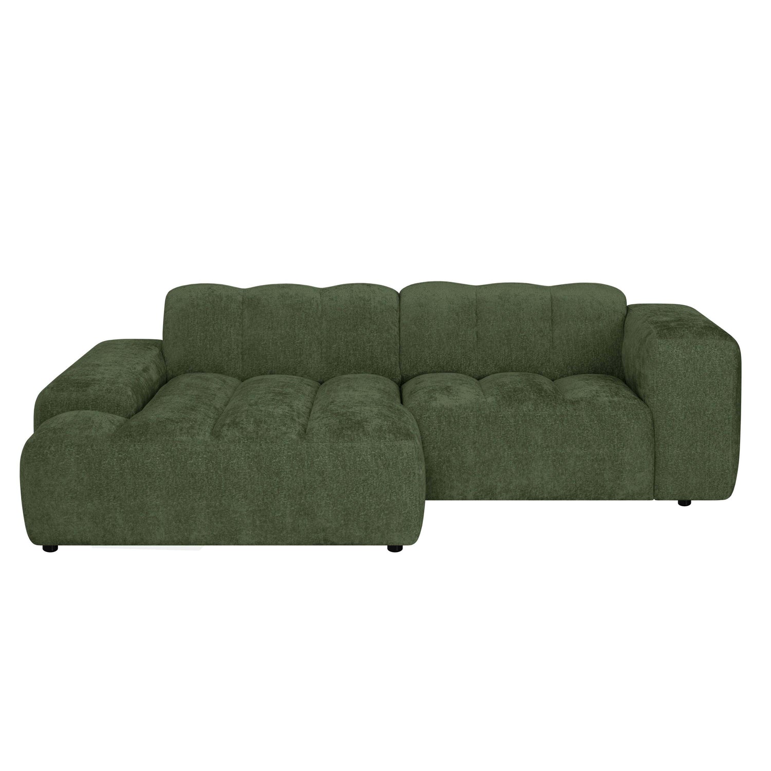 by fonQ Plume 2,5-zits Hoekbank met Chaise Longue Links - Chenille - Groen