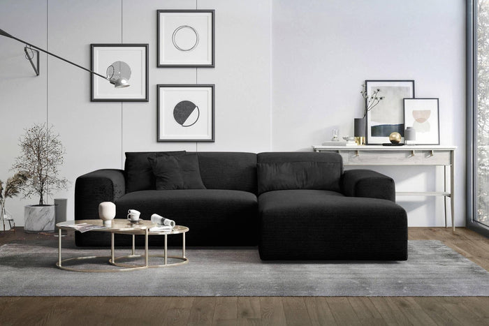 NADUVI Collection Nina Hoekbank Rechts - Ribstof - Zwart