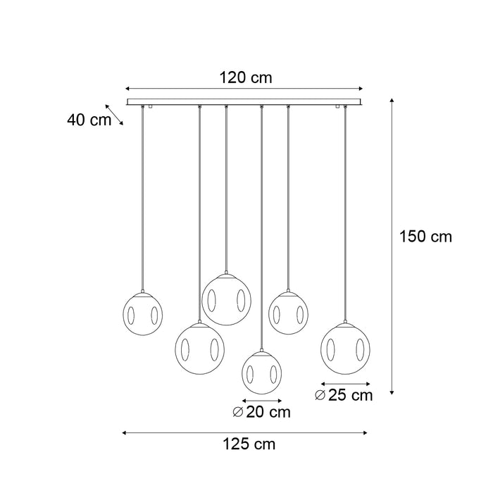 QAZQA Art deco hanglamp zwart met ovale plafondplaat en smoke glas