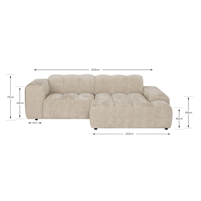 by fonQ Plume 2,5-zits Hoekbank met Chaise Longue XL Rechts - Chenille - Mocca