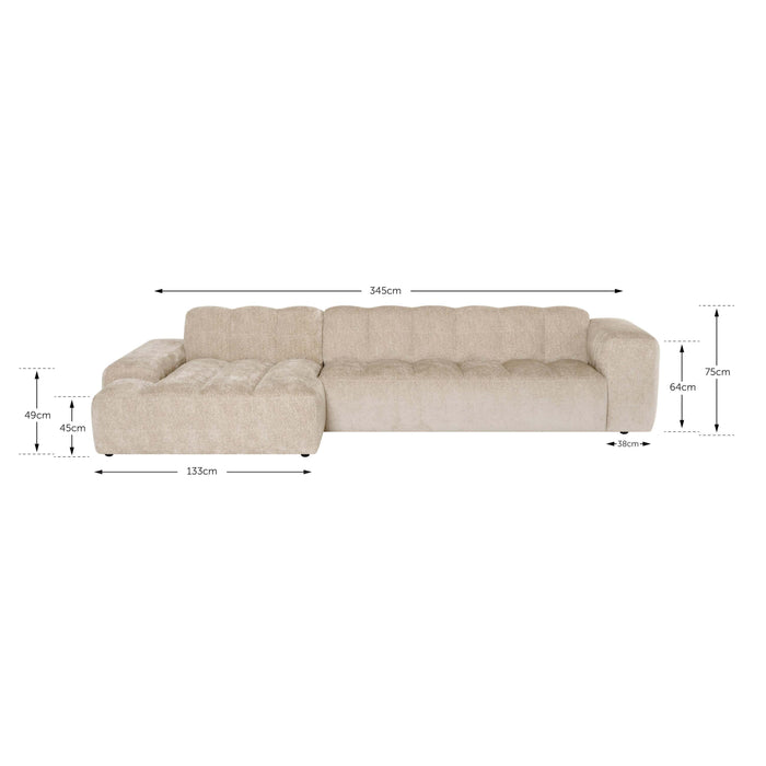by fonQ Plume 4-zits Hoekbank met Chaise Longue Links - Chenille - Beige