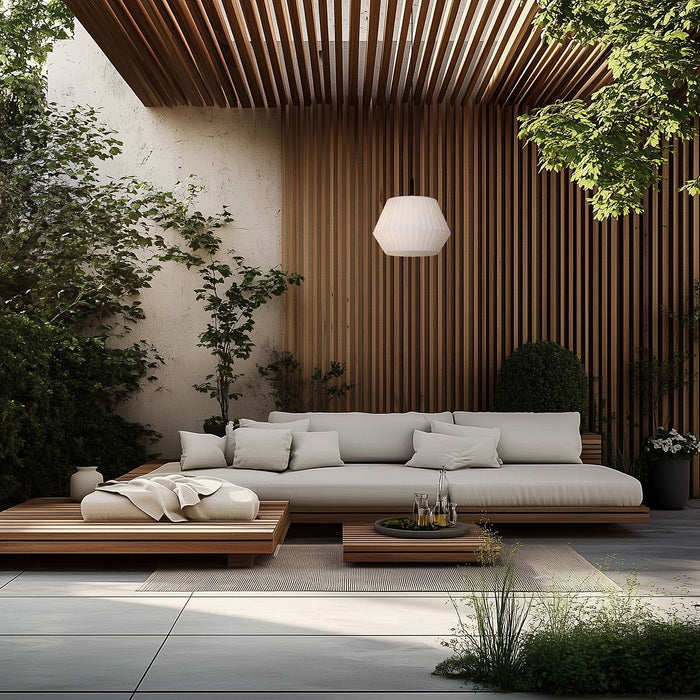 QAZQA Moderne buiten hanglamp zwart met witte kap 45,6 cm IP44 -