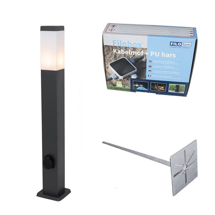 QAZQA Buitenlamp donkergrijs met grondpin en kabelmof 80cm incl.