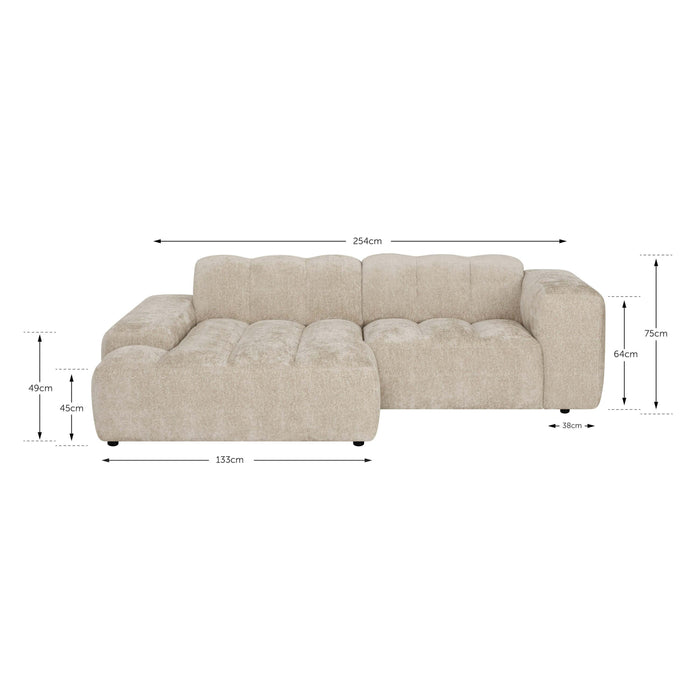 by fonQ Plume 2,5-zits Hoekbank met Chaise Longue XL Links - Chenille - Beige