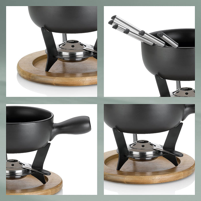 Kela - Fondueset Keramiek met hout, Zwart - Kela