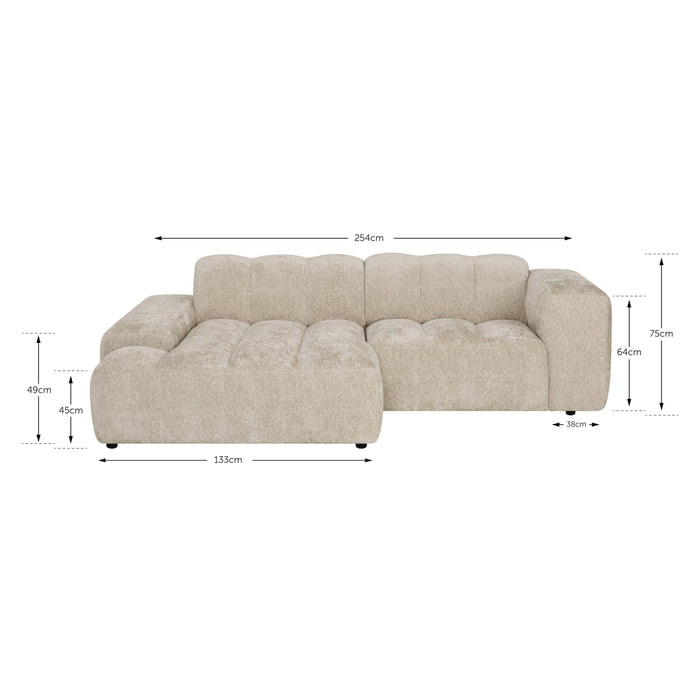 by fonQ Plume 2,5-zits Hoekbank met Chaise Longue Links - Chenille - Beige