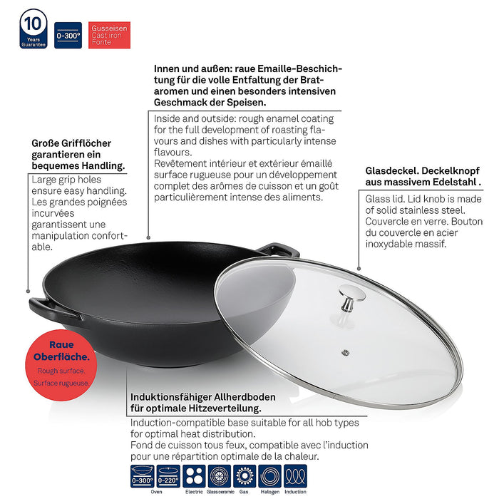 Wokpan Gietijzer Zwart, 36 cm - Kela | Calido