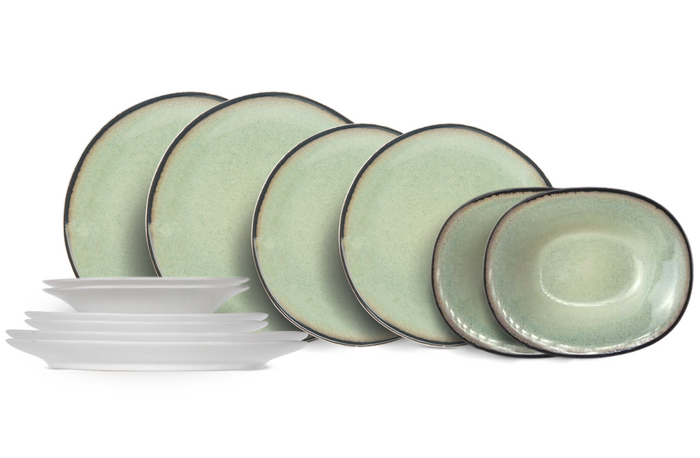 Cosy & Trendy Serviesset Fez - Groen - 12-delig | 4 personen - 4 dinerborden, 4 ontbijtborden en 4 diepe borden